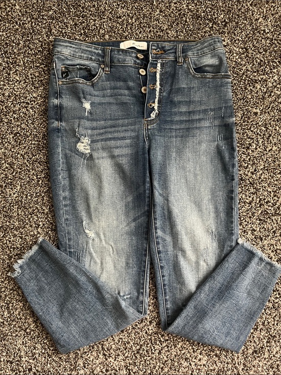 KanCan Denim - KanCan Distressed Button-Fly Ankle Jeans - Blue